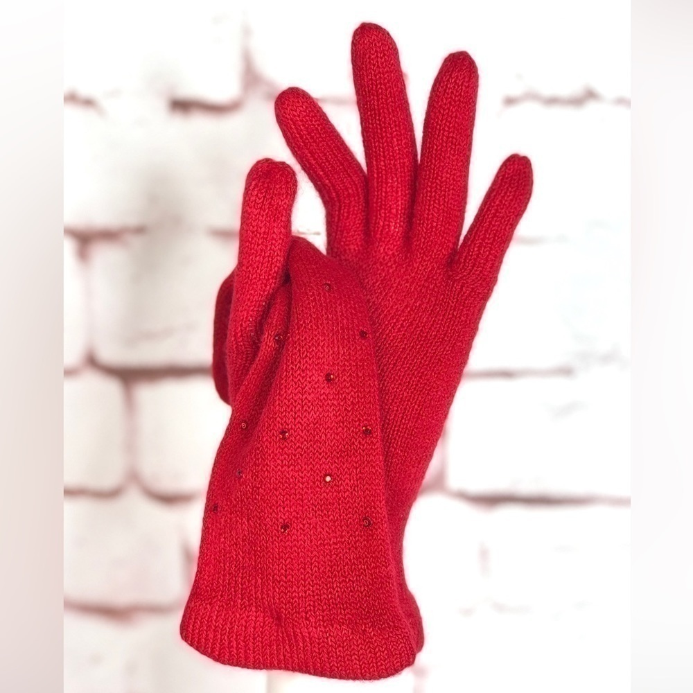 NWT Embellished RED Knit Gloves One size 1 Pair NEW WITH TAGS